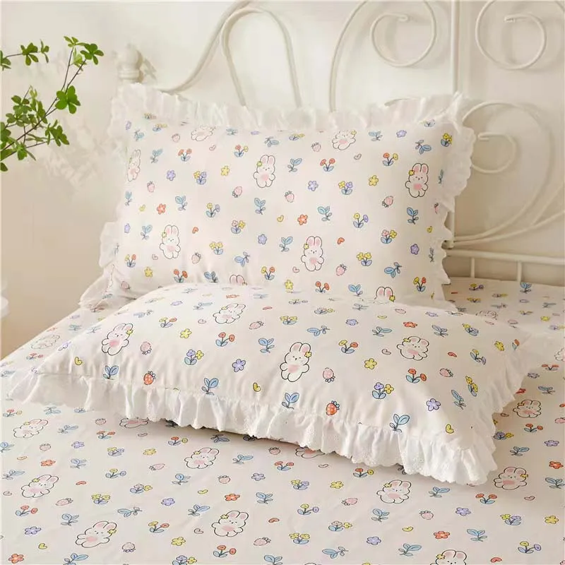 3pcs set Floral Printed Soft Bed Skirt Cotton Bedspread Princess High Quality Pure Cotton Non-slip Bed Cover
