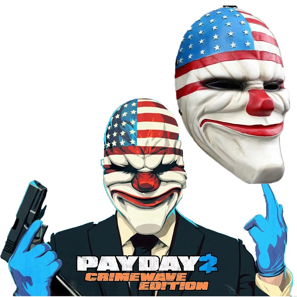 

Game Payday 2 Boutique Edition Horror Clown Resin Mask Rob Dallas Wolf Cosplay Halloween Christmas Carnival Party Costume Props