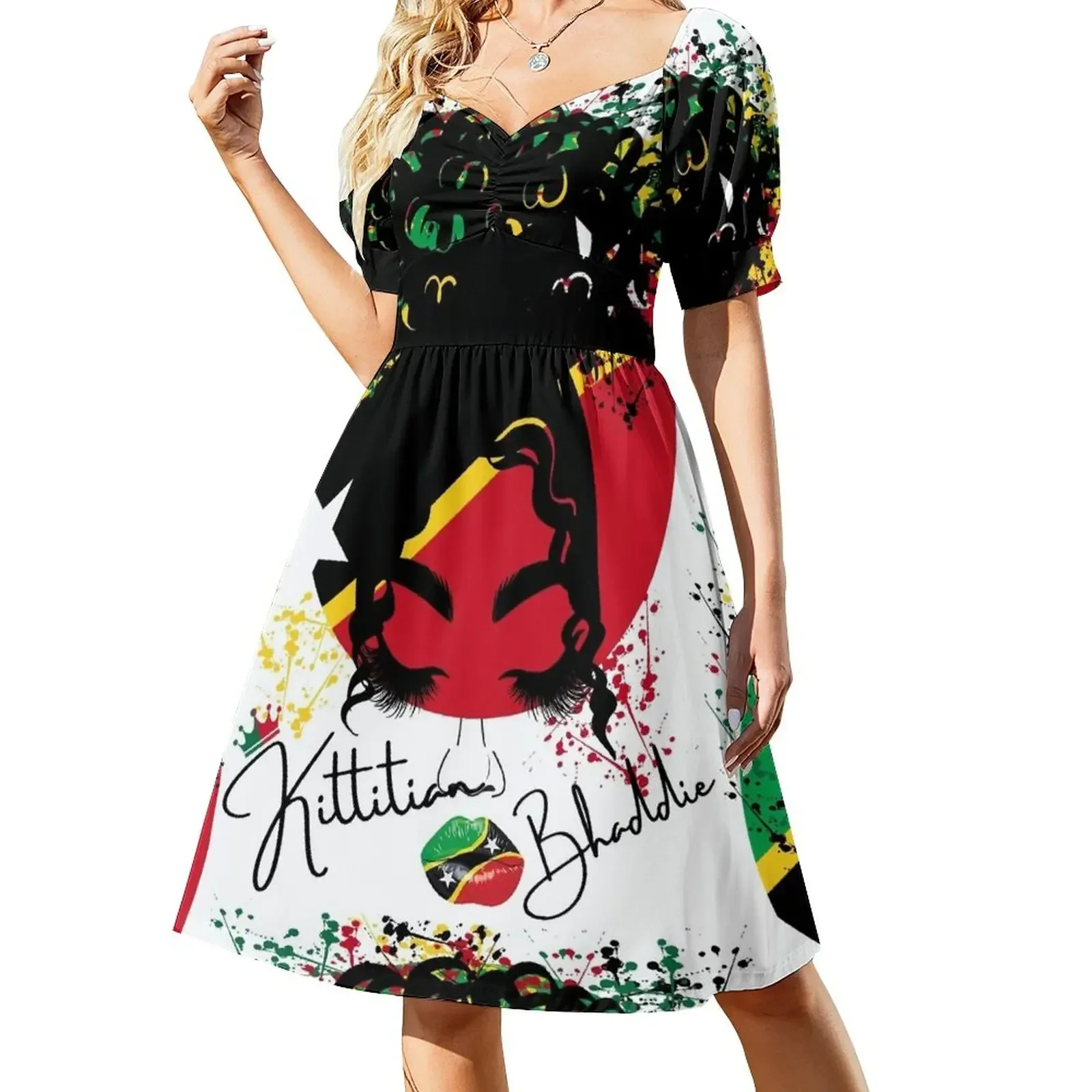 thumbnail image 1 of St Kitts Bhaddie Vestido de manga corta Vestido largo mujer ropa mujer Corea vestidos de mujer elegantes, 1 of 7