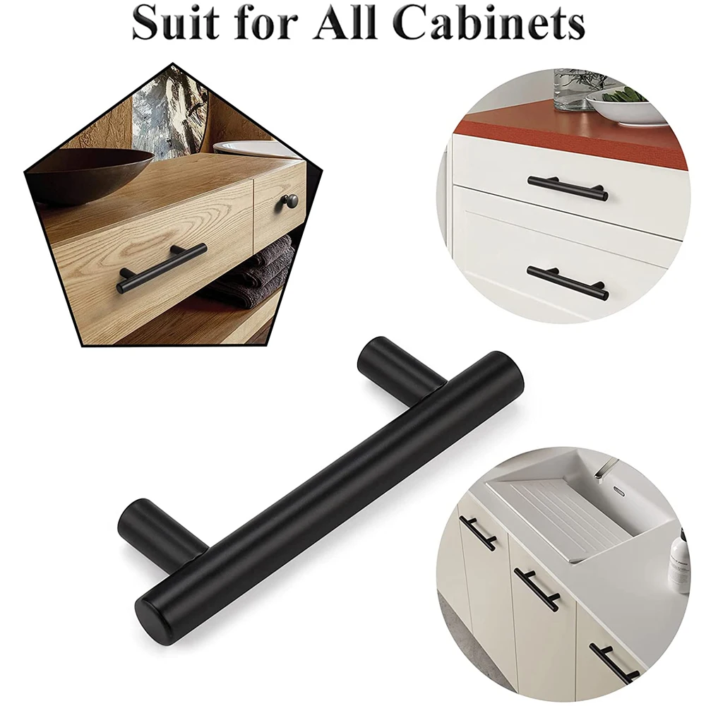 Furniture handles Wardrobe door pull Stainless steel drawer handle T bar Straight kitchen long cabinet closet knob Black silver