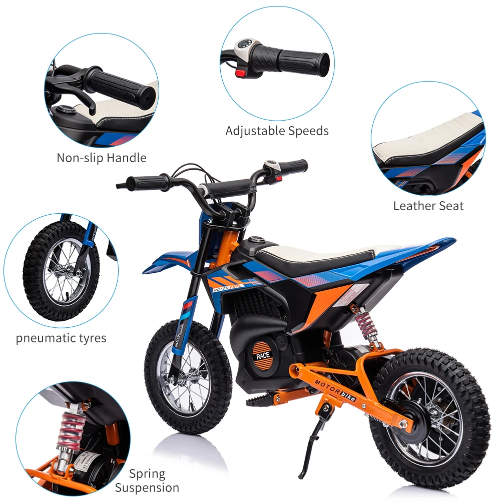 24V 7ah Kids Ride on Motorcycle,13.6MPH Fast Speed Electric Battery-Powered Off-Road Motocross with 250W Strong Motor 2
