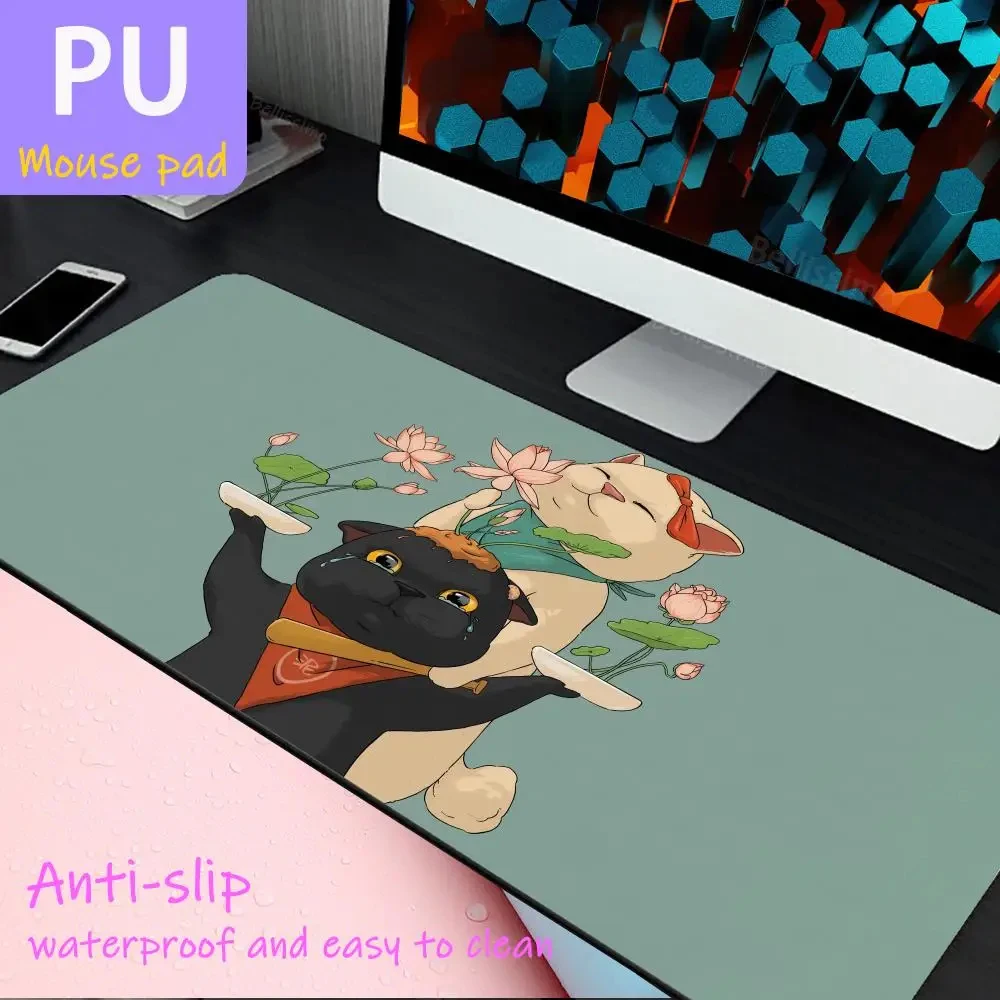 

Cool Cat Popular Mouse Pad Large Game Genuine Leather PU Naughty Cat Couple Pad Computer Waterproof Anti-Slip Pad Simple Literar