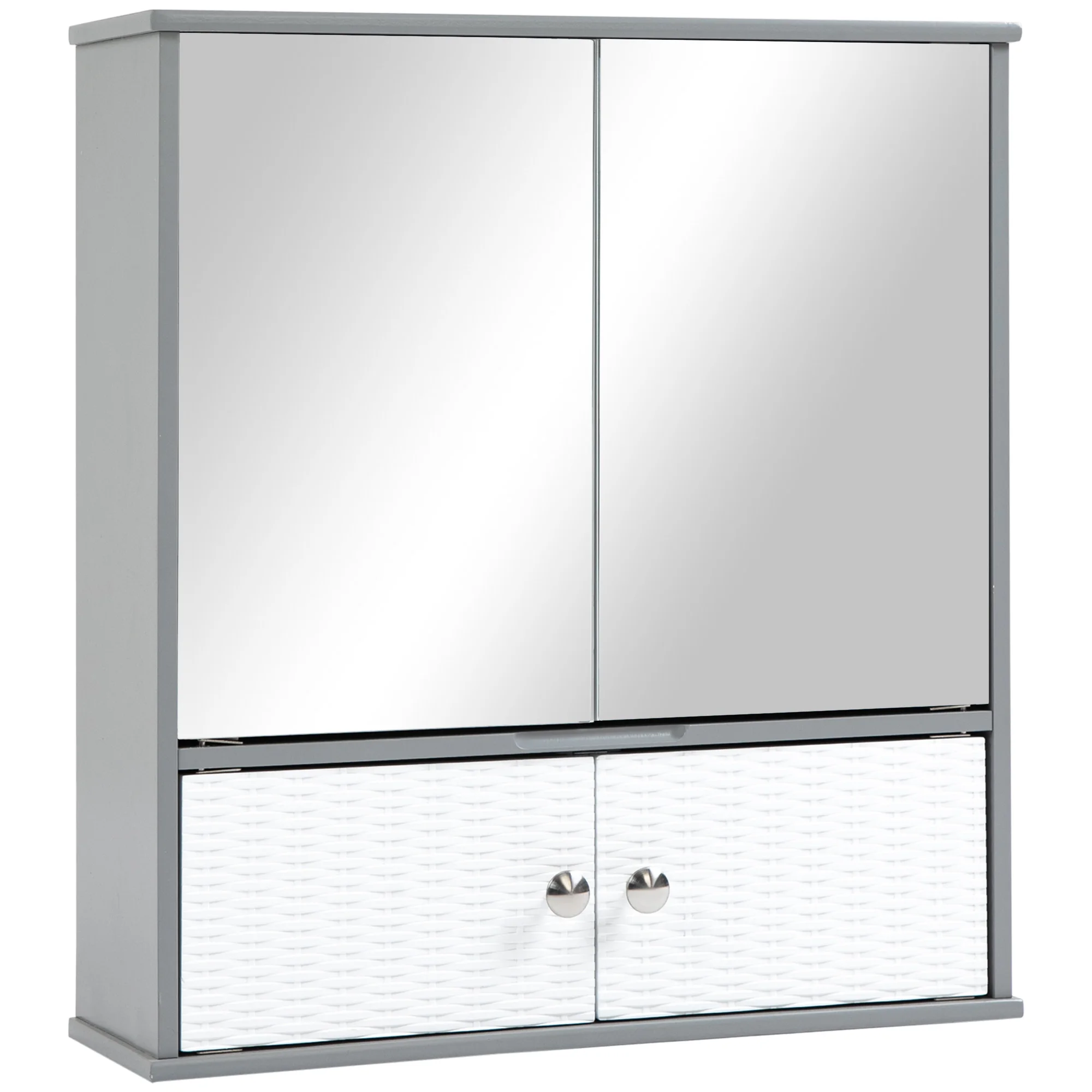 kleankin Armario de Baño con Espejo Montado en la Pared con 3 Estantes  Abiertos y 1 Puerta con Balda Interior Estilo Moderno 60x18x50 cm Blanco