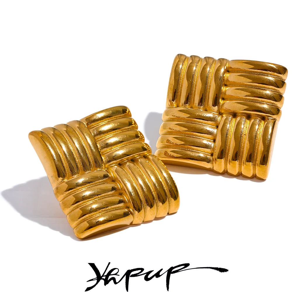 Yhpup30mmVintageStainlessSteelSquareGeometricStudEarrings