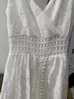 Summer V Neck Solid Color Lace Hollow-Out Sleeveless Sling Party Wear High Waist Rompers Holiday Casual White Women's Jumpsuit - Image 6