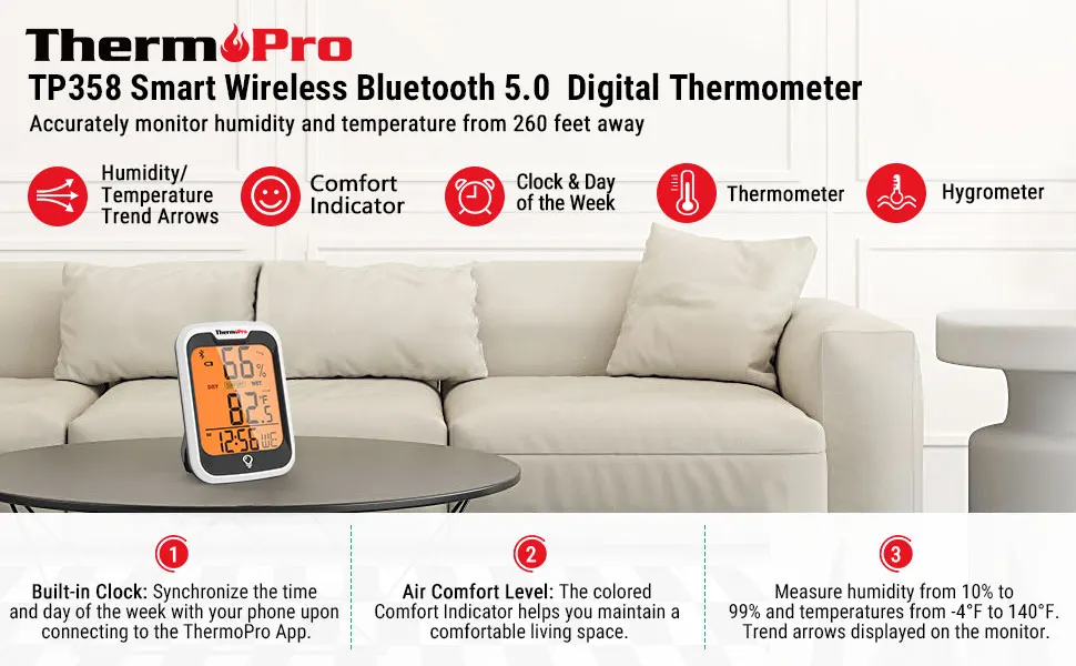  ThermoPro TP358 с подсветкой, цифровая комнатная .