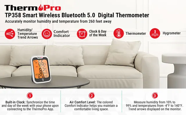 ThermoPro TP280C Wireless 300m Indoor Outdoor Digital Room Thermometer  Hygrometer Outside Weather Station Large LCD Rechargeable - AliExpress