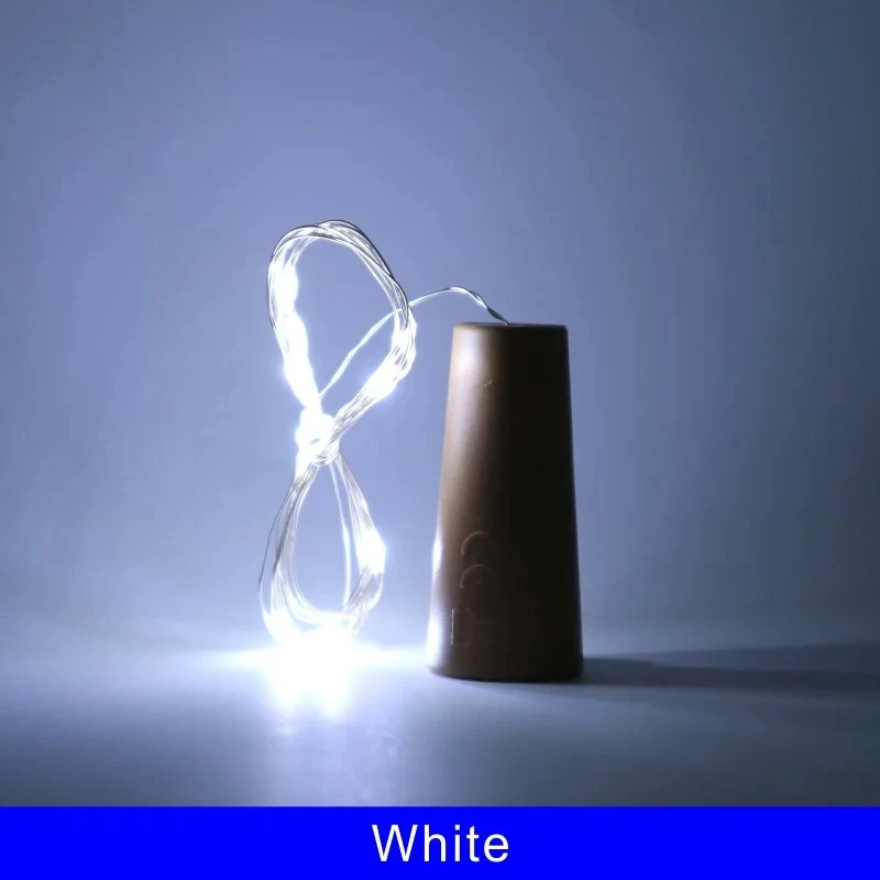 thumbnail image 1 of 1 pieza de 2 metros, 20 LED, 1 metro, 10 LED, cadena de luces de corcho para botellas, para Navidad, bodas y fiestas, 1 of 5