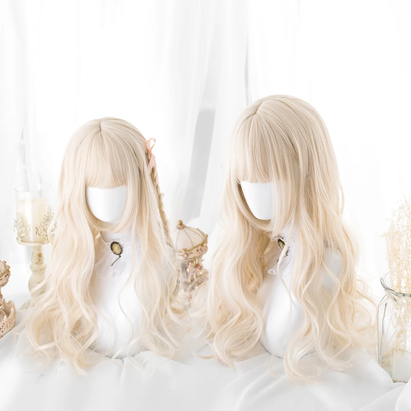 

Snythetic Lolita Wig Blonde Wavy Cute Women Girls Wigs with bangs Ombre Wigs for Party Halloween Colorful Cosplay Hair Extension