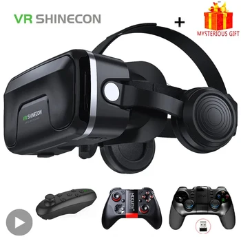 Shinecon Viar 3D 가상 현실 VR 안경 헤드셋 장치, 헬멧 렌즈 고글, 스마트폰용 스마트 폰 컨트롤러