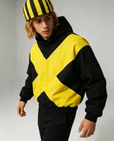 Veste cardigan zippée noire et jaune à col montant, style streetwear ample, marque de mode américaine 2026 1