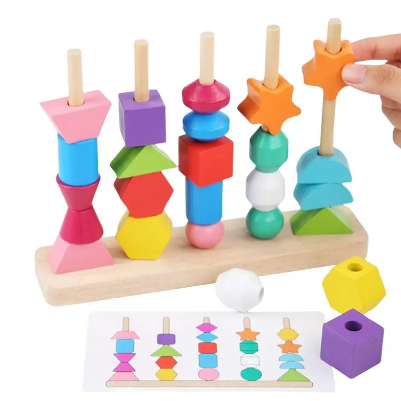 

Montessori Wooden Toys Color Shape Matching Puzzle Game Lacing Beads Color Cognition Early Educational Toys Gift For Children