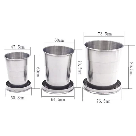 

75/150/250ML Stainless Steel Folding Cup With Keychain Portable Retractable Telescopic Collapsible Cups Outdoor Water Drink Cup