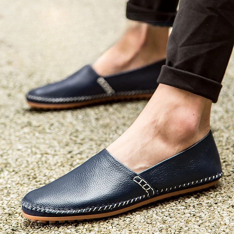 Fashion Men's Driving Shoes Leather Slip-on Mocassin Homme Loafers Casual Breathable Soft Comfortable Big Size Zapatillas Hombre