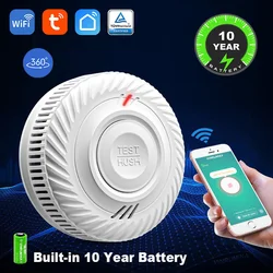 WiFi-Enabled Smart Smoke Detector with 10-Year Battery and Fire Sound Alarm Sensor (White)