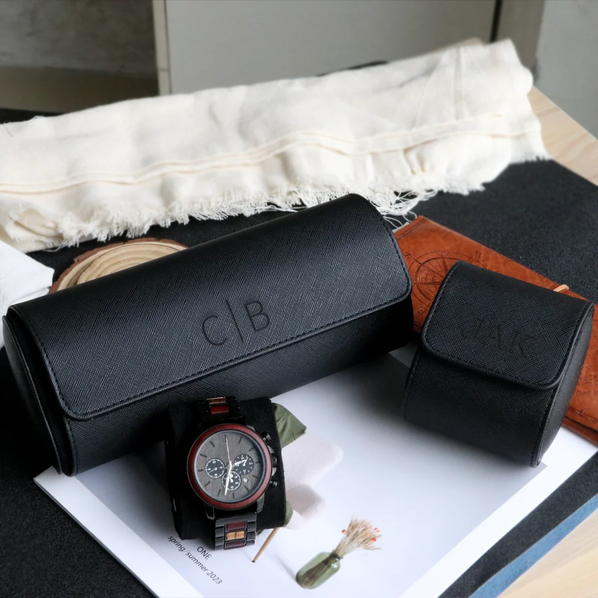 Watch Roll Travel Case Personalized Watch Case Leather Box for Him Engraved Travel Box Men's Gfits watch storage box,watch storage pouch,watch storage bag,leather storage box