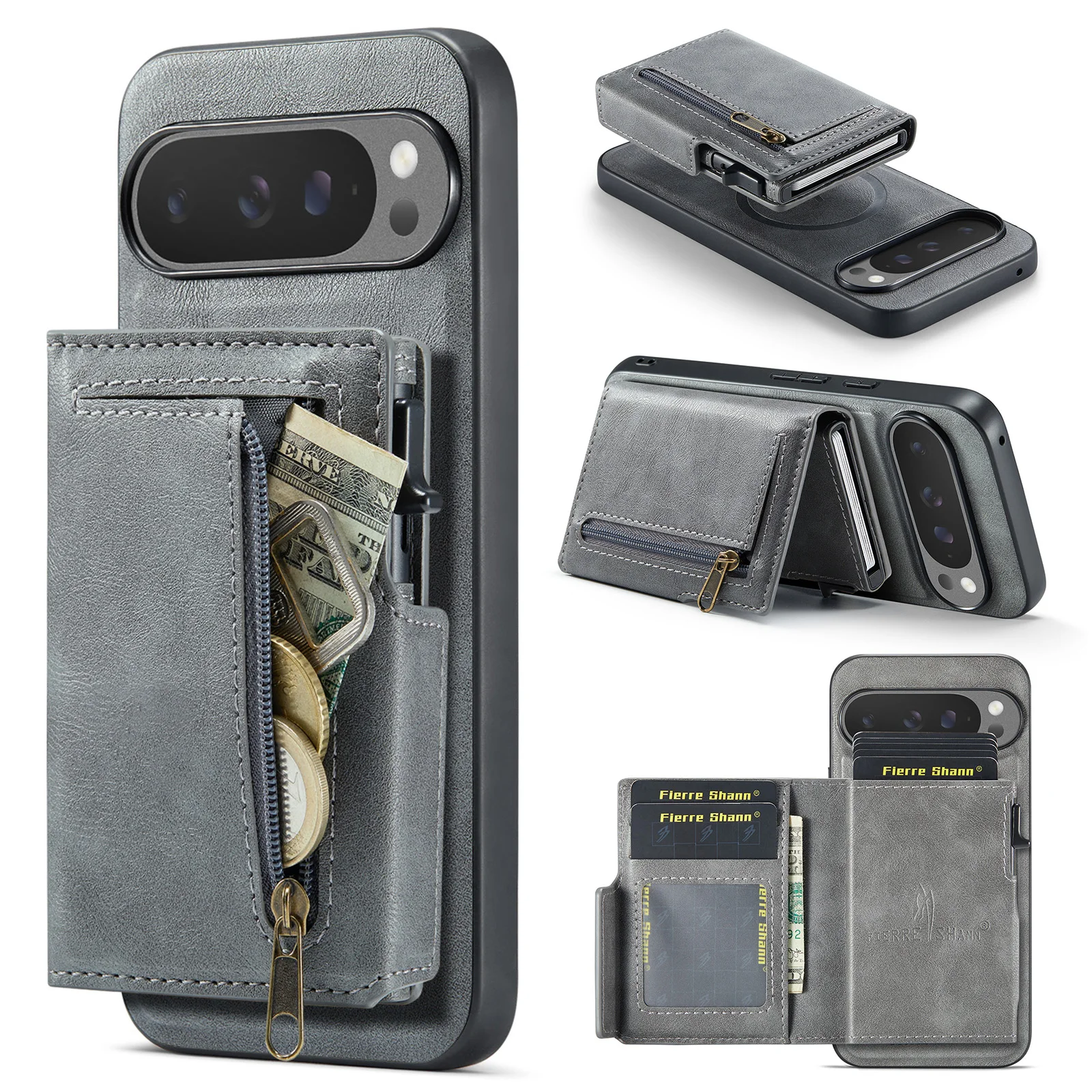 Magnetic Detachable Card Holder Phone Case with Oil Wax Texture
