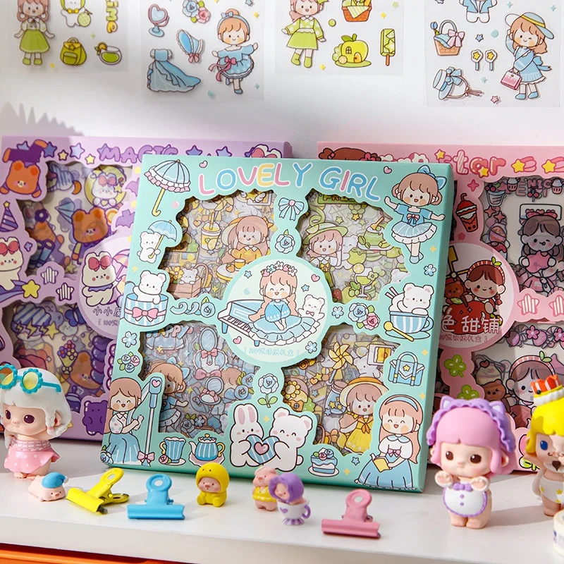 100ks kawaii nálepky roztomilá kreslený příručka nálepky 8 * 8cm zvířátko vodotěsný skříňka nálepka dekorační zápisníku DIY papírnictví