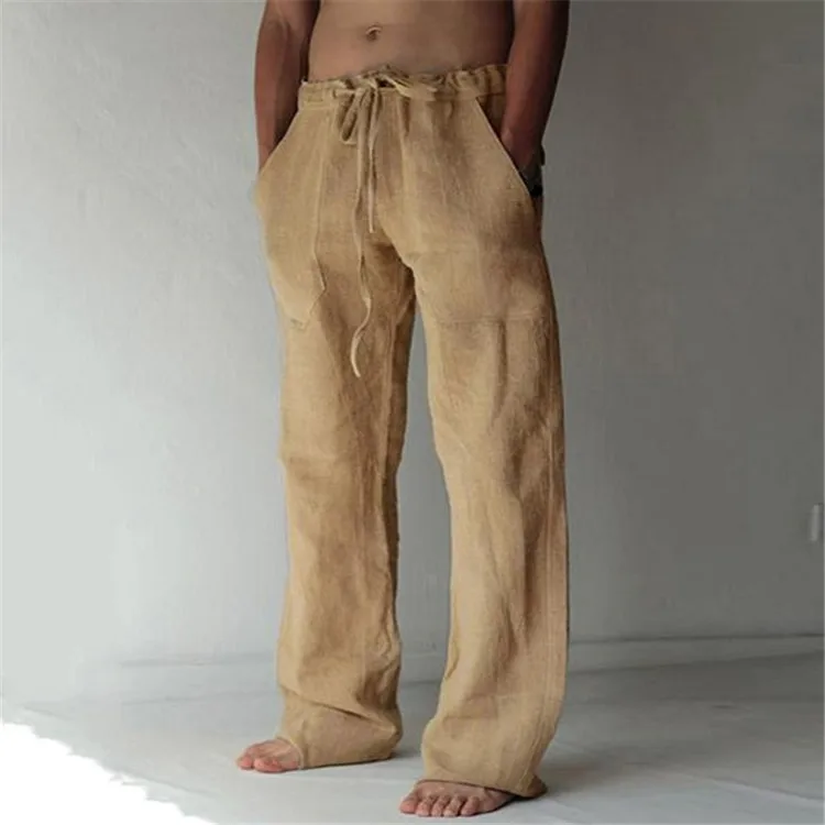 Casual Men's Cotton Linen Pants Fashion Solid Pocket Drawstring Baggy Trousers Comfort Loose Wide Leg Pant Streetwear Sweatpants wide leg pants