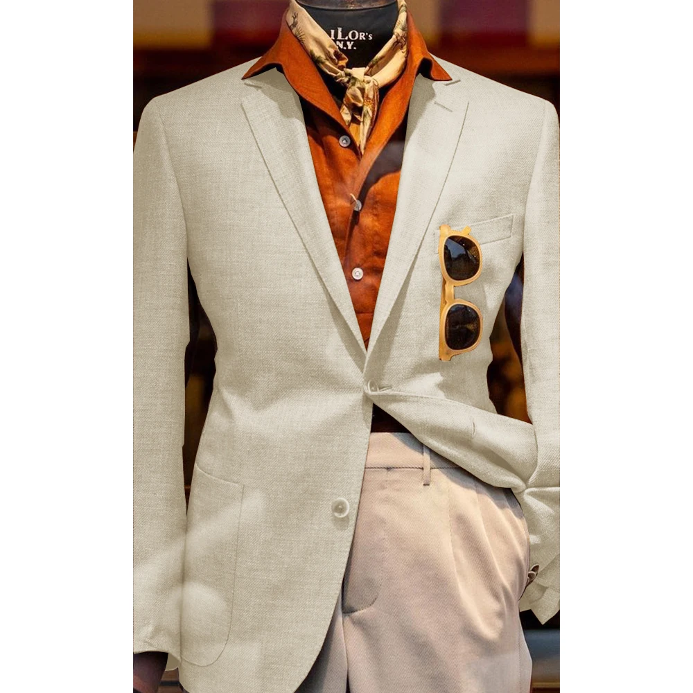 Men's Suit Jacket Linen Fabric Thin Breathable Summer New Style Elegant Fashion Casual Slim Design Single Breasted Suits Male