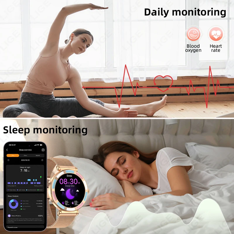 LIGE New For Android IOS Smart Watch Women 1.27" HD Display Heart Rate Sport Fitness Waterproof BT Call Smartwatch Ladies Gift