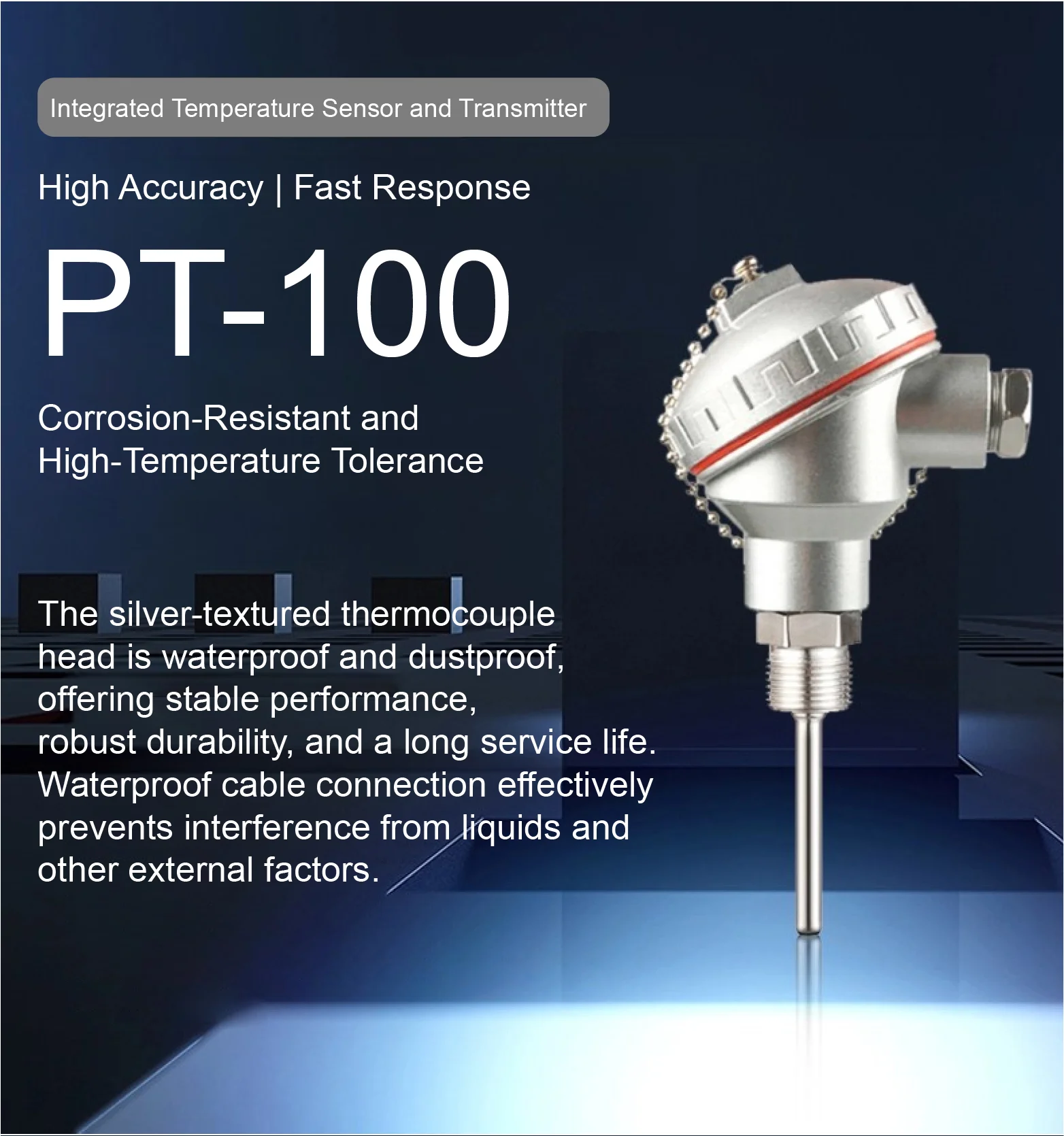 WZP-130 Waterproof RTD Pt100 Temperature Sensor 4-20mA Analog Output Integrated