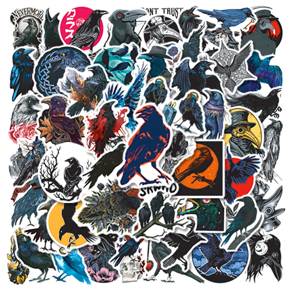 10/30/50Pcs Horror Dark Gothic Style Crow Stickers Cool Cartoon Vintage Graffiti Decals DIY Phone Laptop PVC Decoration Sticker 10 30 50pcs halloween horror skull stickers gothic graffiti sticker decal motorcycle window laptop skateboard cartoon kid toys