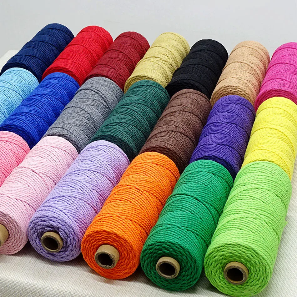 2mm 100M Macrame Cord Cotton Rope String Crafts DIY Colored Thread Cord Twisted Twine Handmade Sewing Home Wedding Decoration