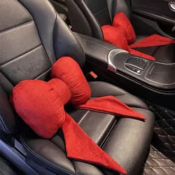 Elegant Pink Bowknot Car Neck Pillow - Luxurious Anti - Fatigue Headrest Cushion (Red Waist Pillow)