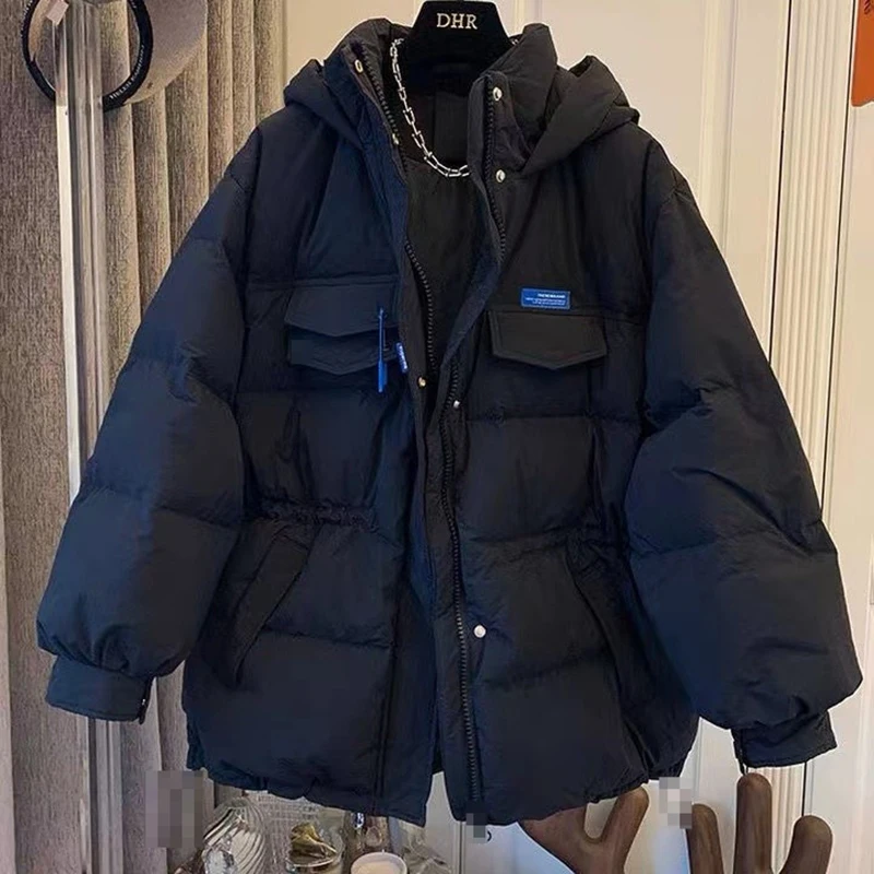 Hooded Winter Jacket Women Korean Elegant Long Sleeve Drawstring Parkas Snow Wear Thick Cotton Padded Coats Casual Lchaquetas