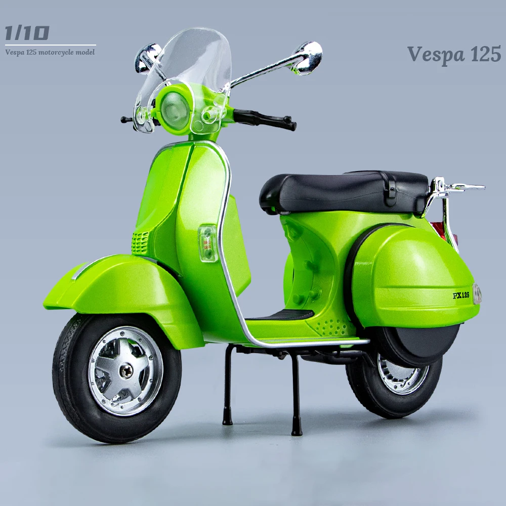 

Модель мотоцикла Vespa 125 1:10 из сплава, коллекционная игрушечная машинка со звуком и светом, подарок для детей
