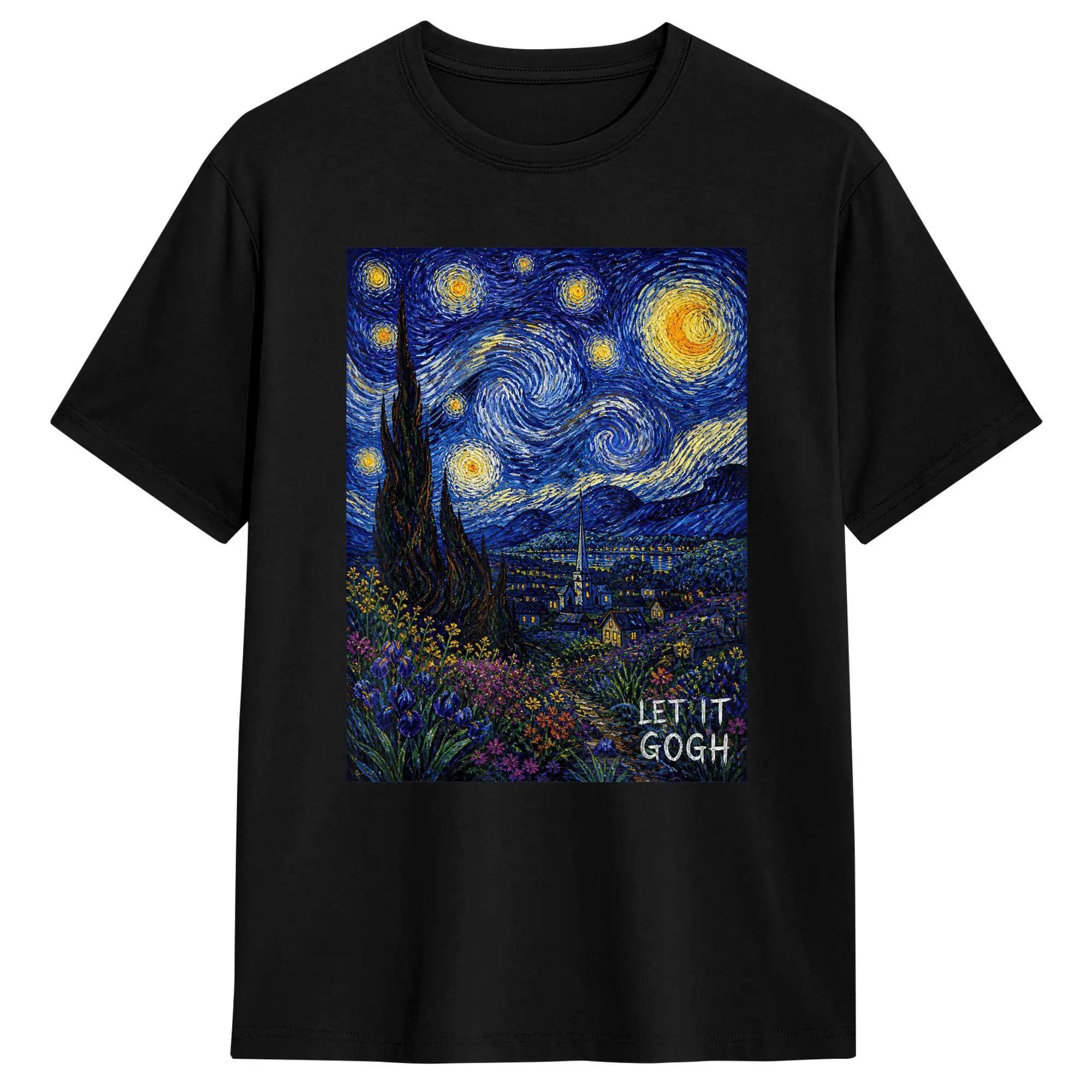 Van Gogh Starry Night Sunflower Graphic Vintage Cotton T-Shirt
