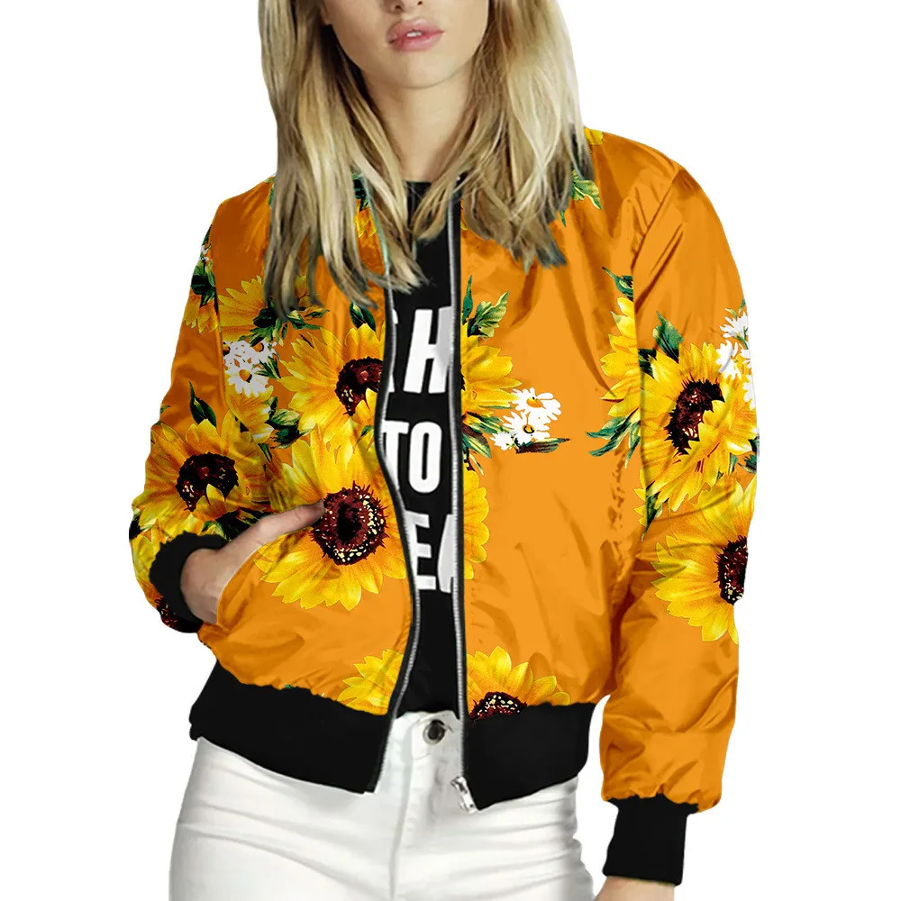 Dress2024 New Spring And Autumn 'S Stand Collar Baseball Sunflower Flower Series Women'S Clothing Digital Printed 