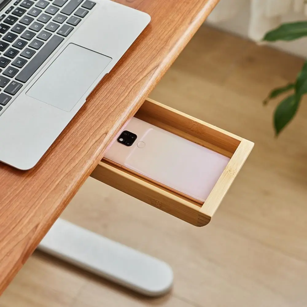 Type Creative Natural Adhesive Decoration Bamboo/Walnut Hidden Drawer Stationery Container Home Storage Wooden Storage Drawer