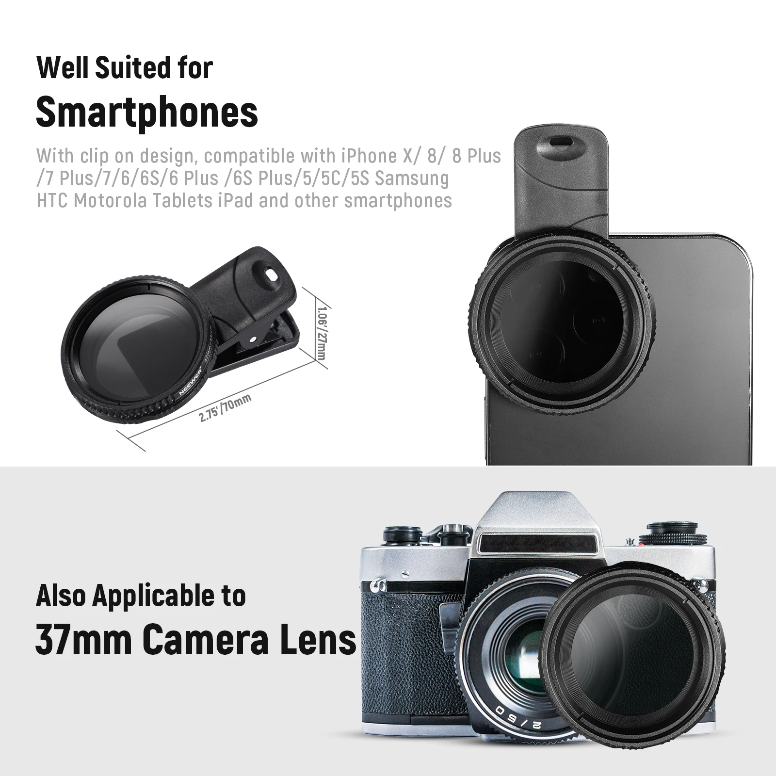 NEEWER 37mm Clip On ND2-ND400 Phone Camera Lens Filter Kit: Adjustable Neutral Density Filter with Phone Clip 4