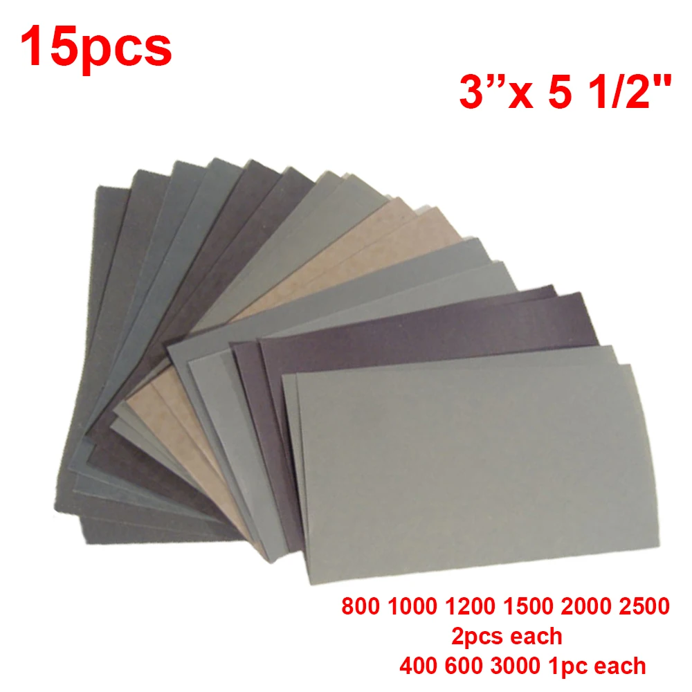 

15pcs Sandpaper Set 400 600 3000 800 1000 1200 1500 2000 2500 Grit Sanding Paper Water/Dry Sandpapers For Grinding Polishing