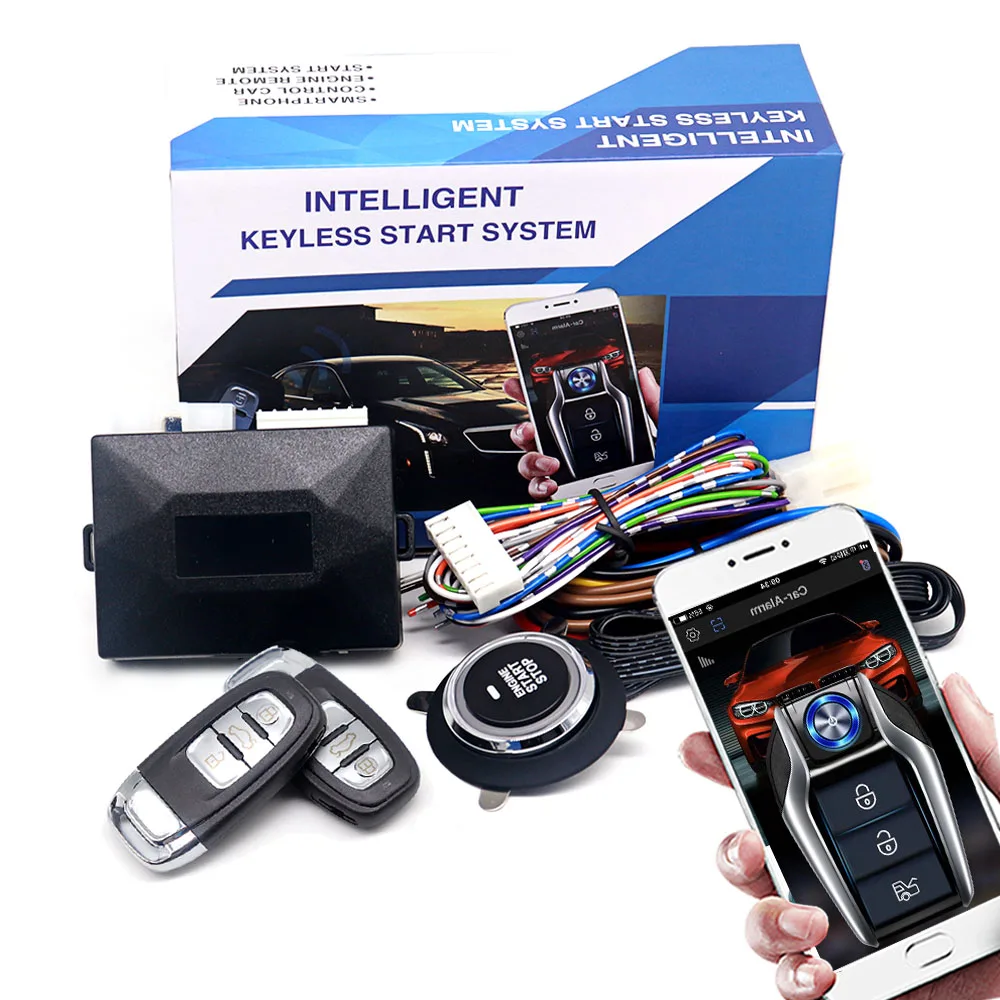 Car Alarm With Autostart Push One Button Auto Start Stop Keyless Entry System Smart Key Remote Start Kit Automotive Accessories