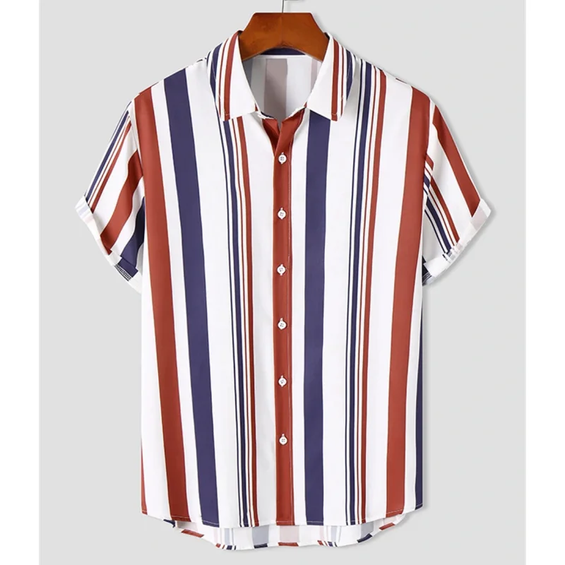 

Мужская полосатая рубашка, модная футболка в праздничном стиле с 3d рисунком и короткими рукавами, Одежда большого размера, повседневный пляжный уличный Топ, Свитшот