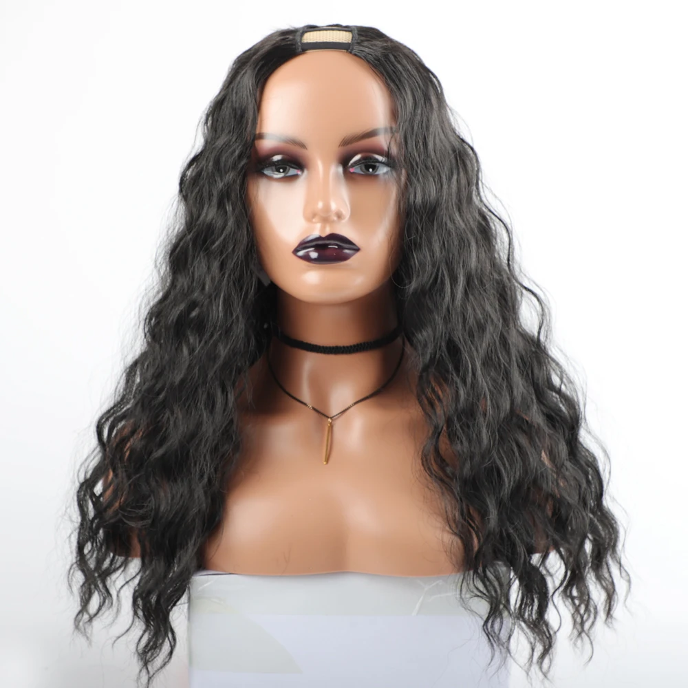 Длинный кудрявый синтетический U-образный парик, кудрявые синтетические волосы, U-образный парик для женщин, Черные Кудрявые синтетические волосы, синтетические Кудрявые Парики