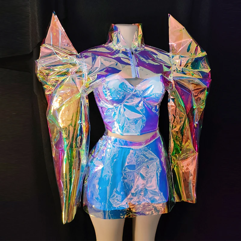 

Лазерный светоотражающий костюм для танцев, выступлений, сценический костюм, одежда для диджея, клуба, праздничная одежда для ночного клуба, ГОГО, танцевальной одежды, одежда для фестиваля VDB5691