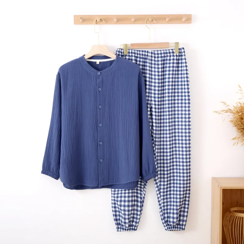 Men's Pajamas Autumn and Winter Long Sleeved Pants Cotton Simple Japanese Solid Color Home Service Suit Homewear