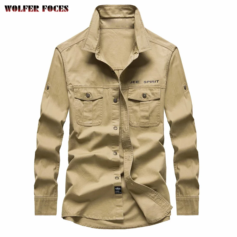 Men's Cotton Long-sleeved Shirt Autumn New Style Men's Business Casual Loose Large Size Fashion Tooling Shirt