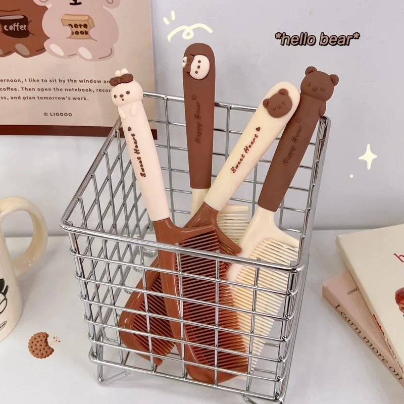 1pc Cute Cartoon Baby Hair Brush Milk Tea Color Comb Kawaii Bear Bunny Soft Handle Resin Comb for Little Girl Hair Accessories hair brush comb,baby hair comb