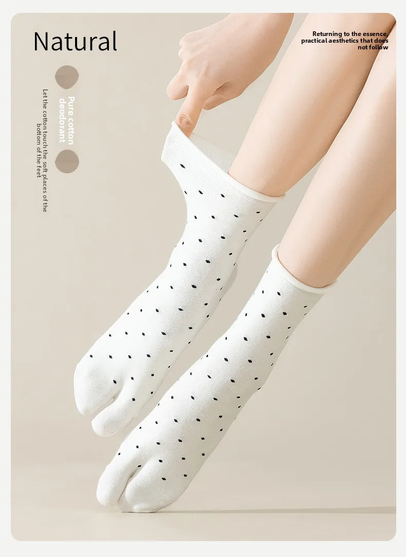 4 Paar japanische Baumwoll-Zehensocken mit Tupfenmuster, zweizehenige Socken im Harajuku-Stil, einfache Tabi-Socken, hochelastische Kimono-Sandalen-Socken – Detail 1