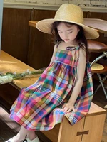 Robe d'été à carreaux colorée pour filles – Jupe trapèze sans manches avec bretelles réglables, style coréen, mode enfant pour les âges 3-8 ans 4