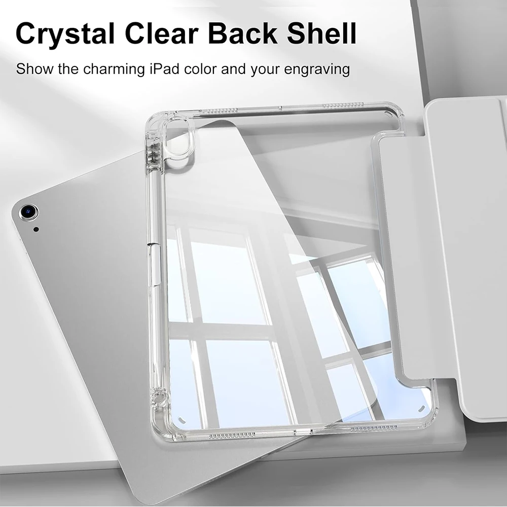 Crystal Clear Protective Case with Pencil Slot and Auto Sleep Wake Feature