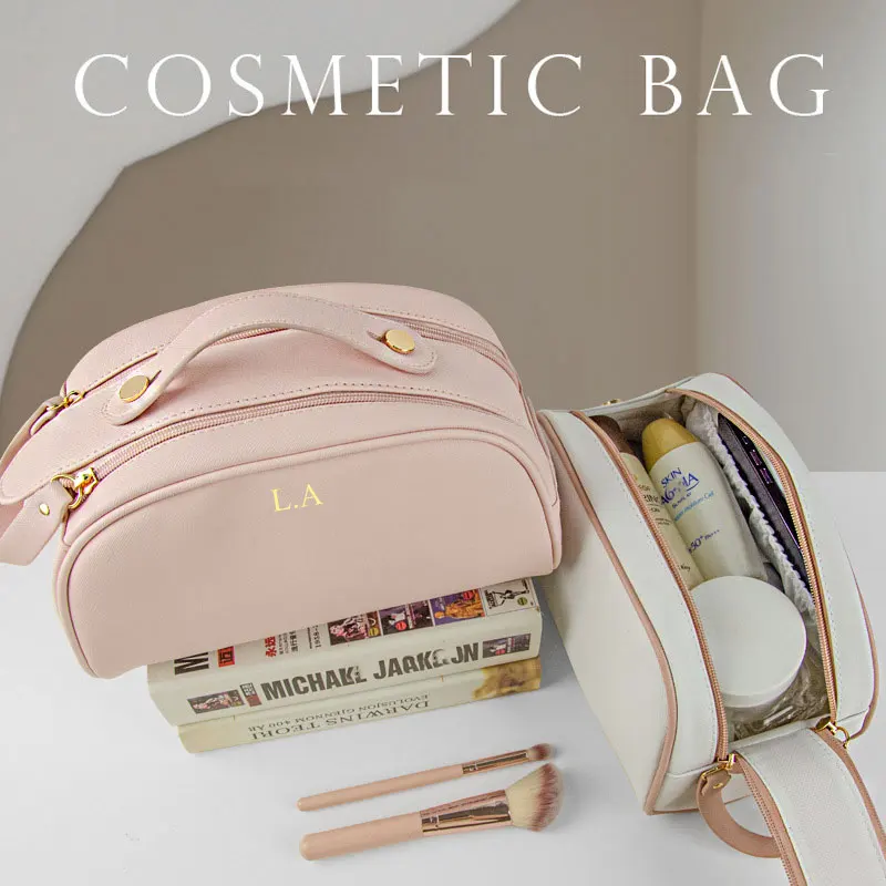 Custom-Letters-New-Saffiano-Leather-Double-Zippered-Makeup-Bag-For ...