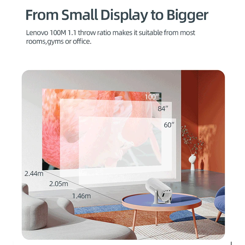 جهاز عرض لينوفو المحمول 4K 100M أندرويد 12 واي فاي...