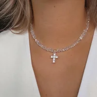 Grande chaîne de perles boule CCB avec pendentif en perles de cœur pour femmes, collier de perles tendance sur le cou, accessoires cadeau 5