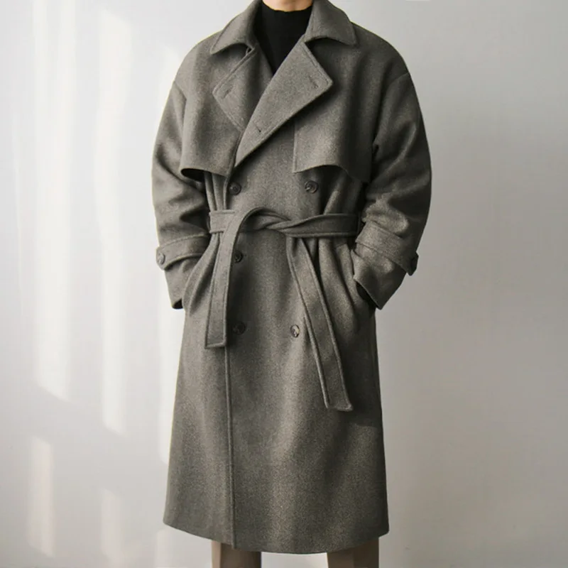 Woolen Coat Men Winter Long Thick Woolen Coat Korean Version of The Trend of High-grade Loose Windbreaker